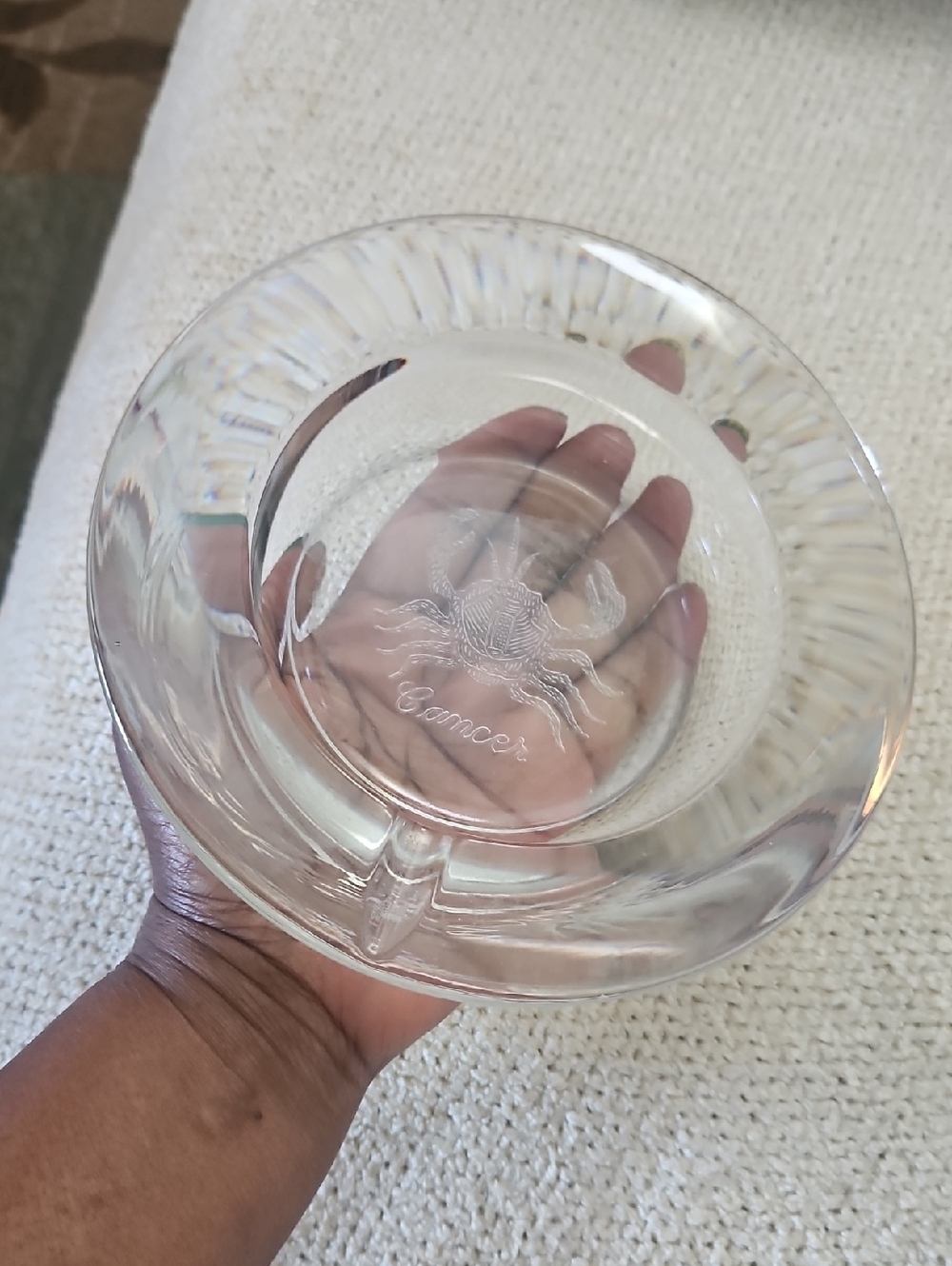 Vintage Clear Glass  Zodiac " Cancer" Crab Ashtray